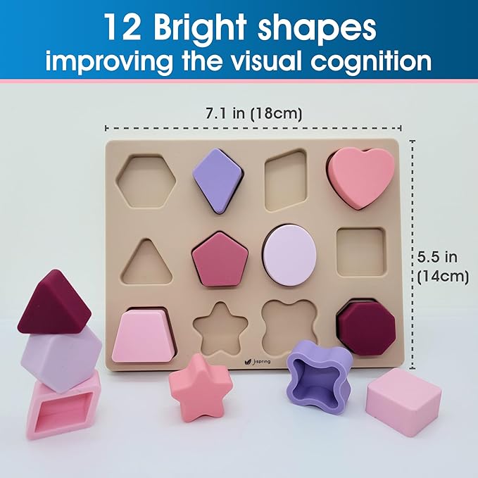 Jispring [100% Silicone] Shape Puzzles for Dementia, Products for Elderly, Cognitive Matching Games, Fidget Sensory Toys for Alzheimers, Dementia Activities for Seniors, Anxiety Relief Tiles