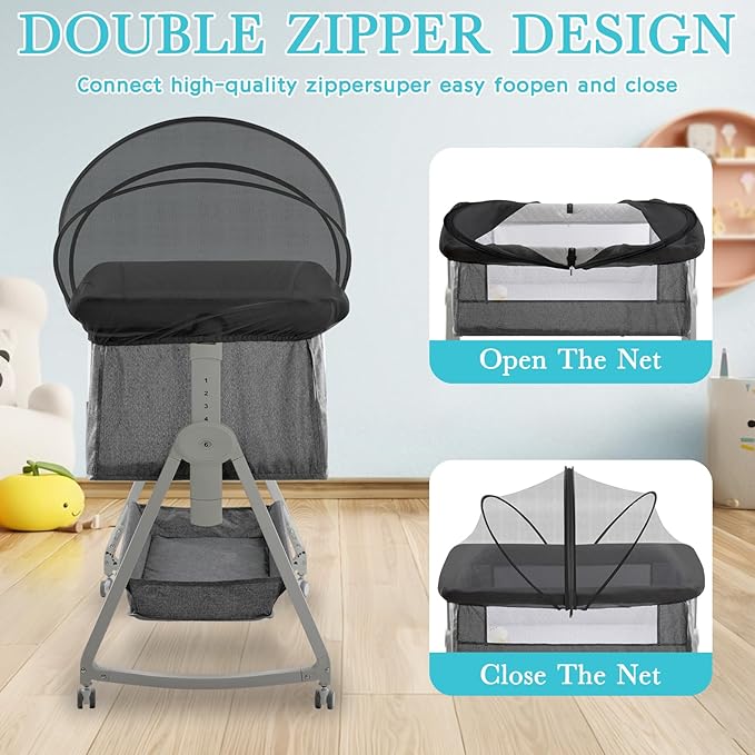 Bassinet Cover for Cats - Bassinet Net Cover for Baby Prevents Entry of Insects/Pets, Breathable Crib Net with Two-Way Zippers, Mosquito Net for Bedside Sleeper/Travel Crib (Black-Small)