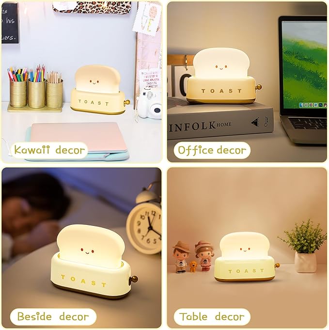 Cute Desk Decor Toaster Lamp, Kawaii Accessories Small LED Night Light for Kids Teen Girls, Room Decor Toast Lamp for Bedroom, Bedside, Living Room Aesthetic Stuff, Gift