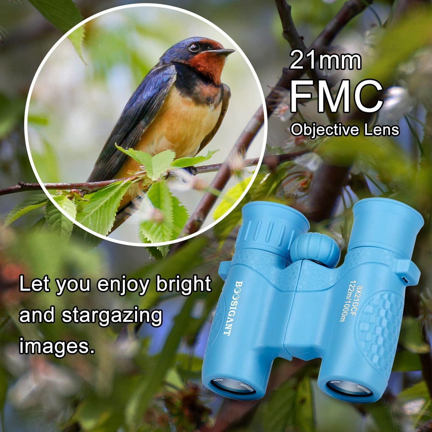 Binoculars for Kids 8x21, Gift for 3-12 Years Boys & Girls, Compact Kids Binoculars High-Resolution Shockproof Mini Binoculars for Bird Watching, Hiking, Camping, Travel Blue 301