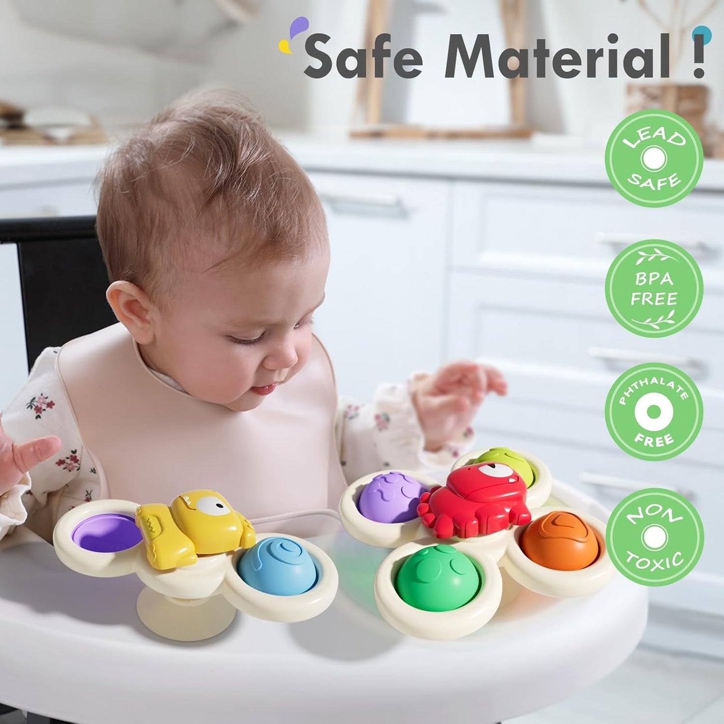 ALASOU 3PCS Pop Suction Cup Spinner Toys for 1 Year Old Boy Girl|Novelty Spinning Tops Toddler Toys Age 1-2|Sensory Baby Bath Toy for Toddlers 1-3|12 18 Months Boy Birthday Gift for Infant