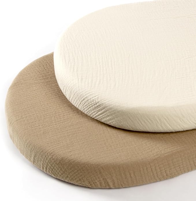 lulumoon Baby Muslin Bassinet Sheets: Cotton Bassinet Sheets Neutral for Boys and Girls - Fitted for Oval Rectangle or Hourglass
