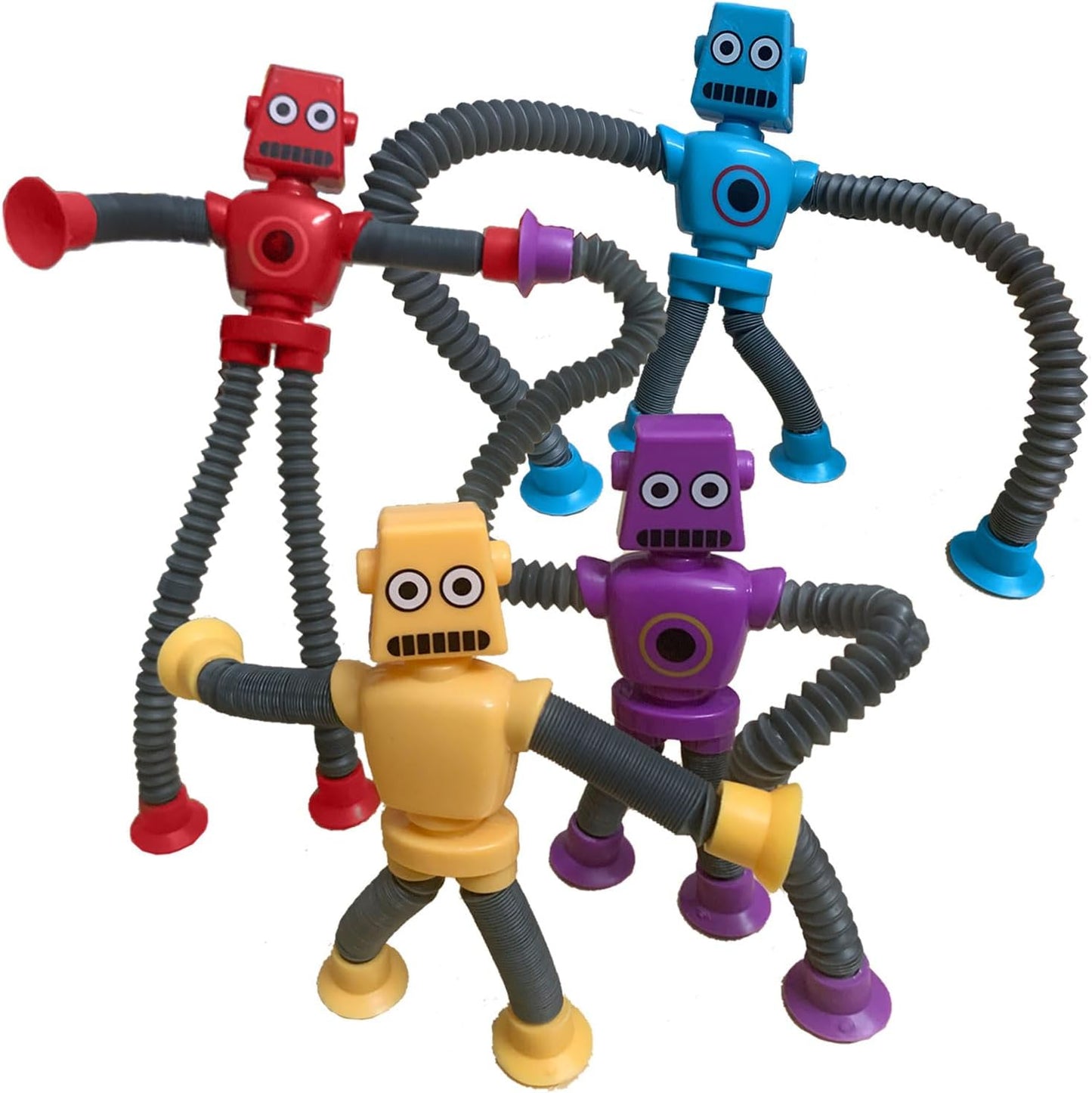 Pop Tubes Robot Toy, 4 Packs Fidget Toys Telescopic Suction Cup Robotics Autism Sensory Toys for Classroom Treasure Box Back to School Toys for Kids Preschool Stretchy Robots Party Favors