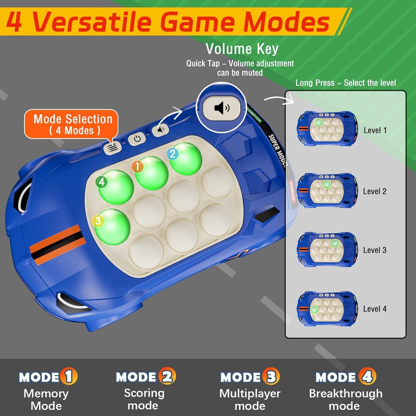 Light Up Pop It Game Fidget Toys, Handheld Games for Kids, Quick Push Bubbles Game Console, Autism Sensory Toys Birthday Gifts for Old Boys Girls Kids Teens