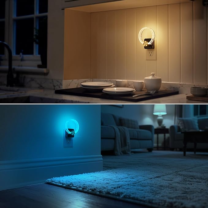 DORESshop Night Lights Plug Into Wall, LED Night Light Color Changing RGB with Dusk-to-Dawn Sensor, Adjustable Brightness Dimmable Nightlights for Hallway, Bedroom,Kids Room