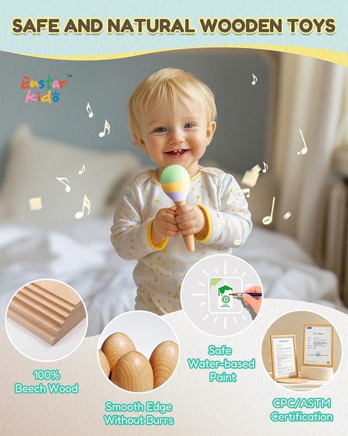 Montessori Musical Instruments for Toddlers, Wooden Musical Toys for Kids 3+, Eastar Kido Percussion Instruments Set for Boys Girls, Preschool Educational Toys with Storage Bag Christmas Birthday KW-1