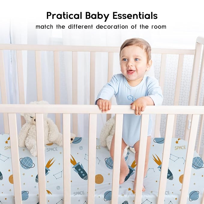 Yoofoss Baby Crib Sheets for Boys Girls, Fitted Crib Sheet 2 Pack for Standard Crib and Toddler Mattress, Super Soft Microfiber Baby Sheet 28x52x8in(Blue Rocket)