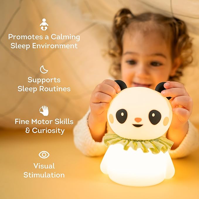 Taf Toys Silicone Kids Night Light Adjustable Brightness Levels & 30-Min Timer Tap Control 3-Level Dimmable Baby Night Lights for Nursery USB Rechargeable Nursing Lamp Bedroom Décor (Little Panda)