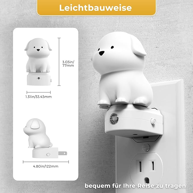 L LOHAS LED Plug in Night Light for Kids,2-Pack 3D Cute Puppy Night Lights with Dusk to Dawn Sensor,1600K/2700K/5000K 3CCT Dog Night Light,Christmas Birthday Gift Nightlight for Kids,Room Decor
