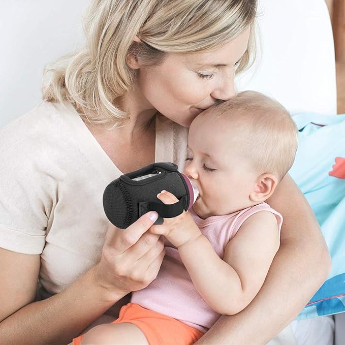 Beautyflier Glass Baby Bottle Sleeve Covers for 9oz Nature Baby Bottles with Dual Handle, 3.8mm Thicken Heat and Cold Retention Baby Bottle Sleeve (2 Black)