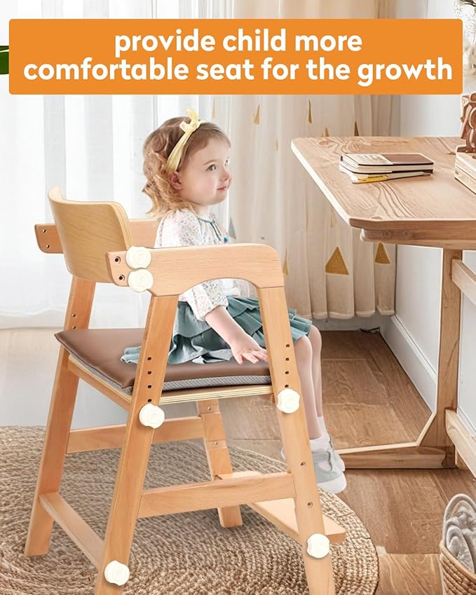 Wooden High Chair for Toddlers, Children Highchairs with Adjustable Cushion and Steps, Kids Wood High Chair for Dining Eating and Studying, from 3 Years up to 300 Lbs