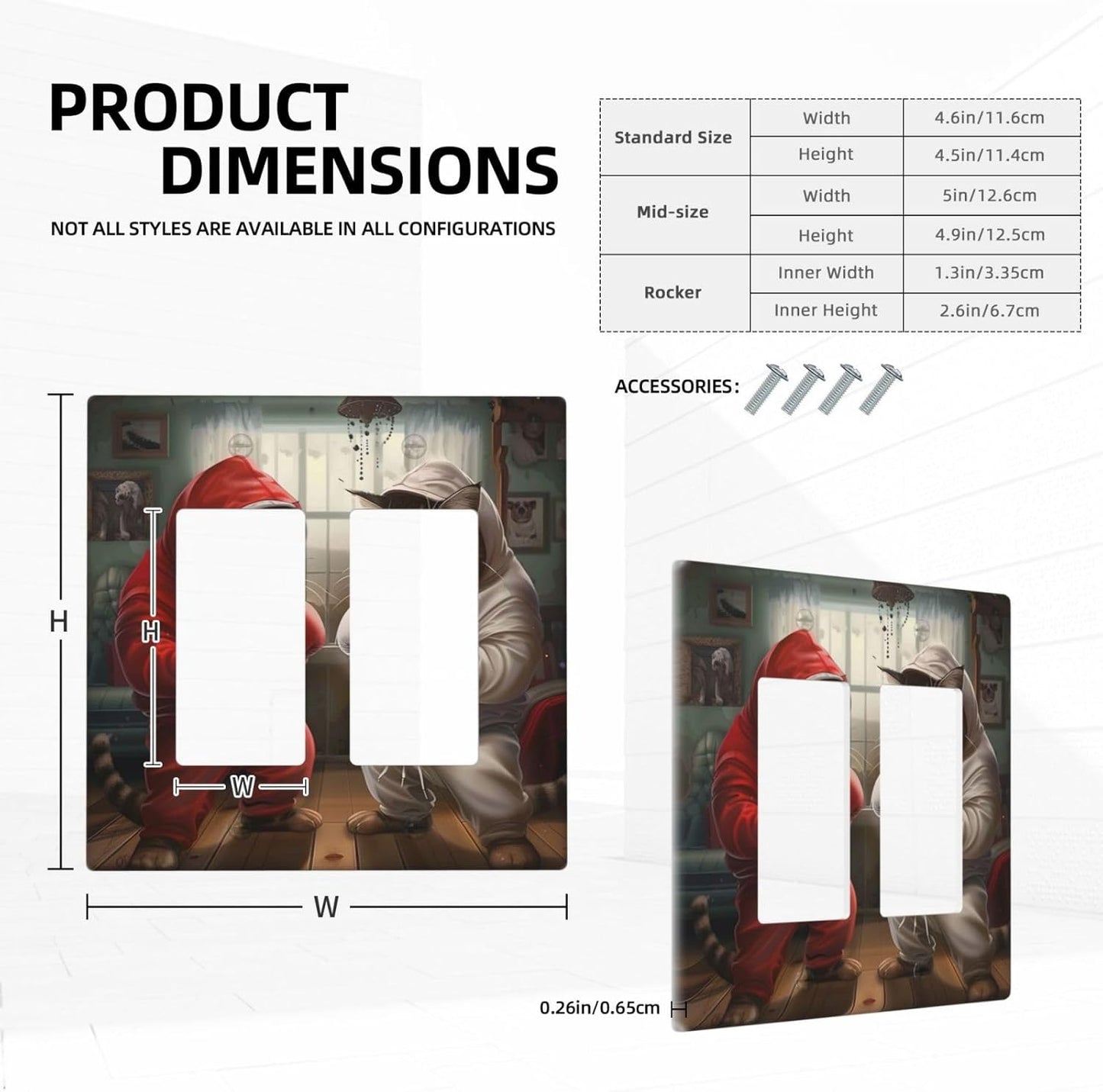 Decorative Outlet Covers Funny Red Boxing Cats White Tomcat 2 Gang Wall Plate Double Rocker Two Switch Wall Cover Plate Light Switch Cover Plate Faceplate for Bedroom Home Decor