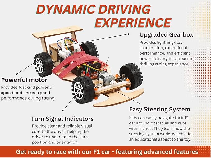 Wooden Wireless Remote Control F1 Racing Car Science Kit to Build (Red), STEM Project for Kids aged8 9 10 11 12 13, Science Building Kit Gift for Boys and Girls