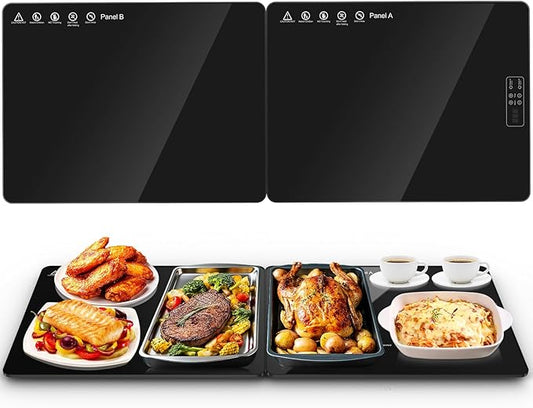 Electric Warming Mat for Food 32" x 12", Tempered Glass Top,Food Warmer Tray for Countertop, Parties Buffet,Gatherings,Adjustable 104–212°F with 1–12h Timer,Built-in Thermostat & Overheat Protection
