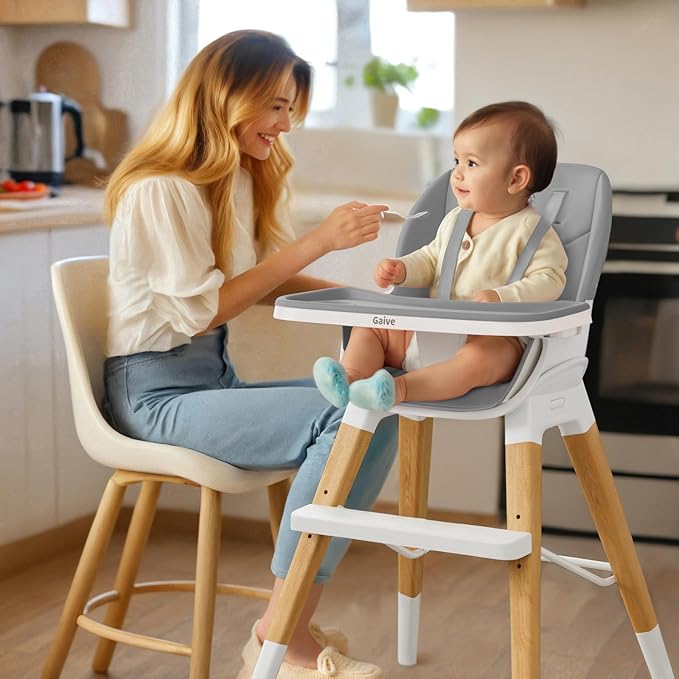 8 in 1 Convertible Wooden High Chair, Adjustable Baby High Chair for Babies and Toddlers with Tray, Easy to Clean, Grow with Family|Booster|Learning Table|High Stool