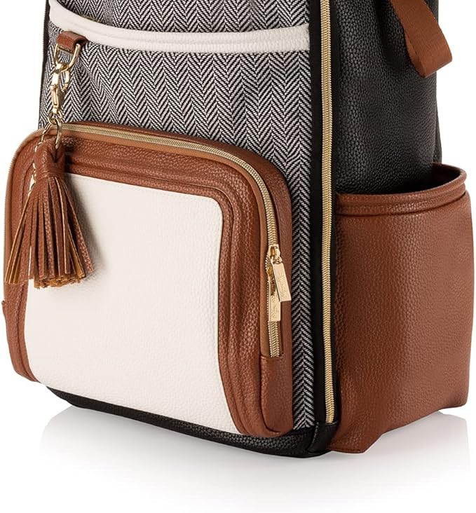 Itzy Ritzy Diaper Bag Backpack – Large Capacity Boss Plus Baby Backpack Diaper Bag Featuring 19 Pockets, Changing Pad, Stroller Clips, and Comfortable Straps (Coffee & Cream)