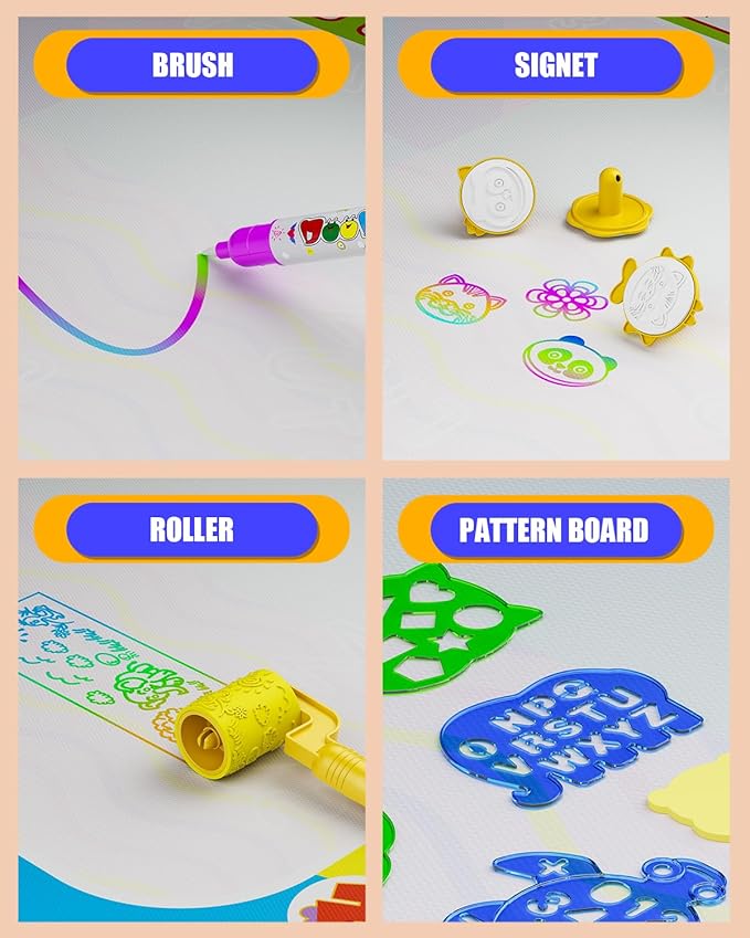 2 in 1 Water Doodle Mat,60 x 40 Inch Extra Large Drawing Mat with Backpack,Hopscotch Rug Design on Back,Educational Toys Gifts for Kids Boys Girls,Mess Free Painting for Toddlers Age 3-12 Year Old