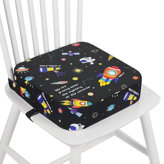 Toddler Booster Seat for Dining Table, Kids Booster Seat for Kitchen Chair with Non-Slip Bottom, Portable Detachable Washable Increasing Cushion with 2 Adjustable Straps (Universe)