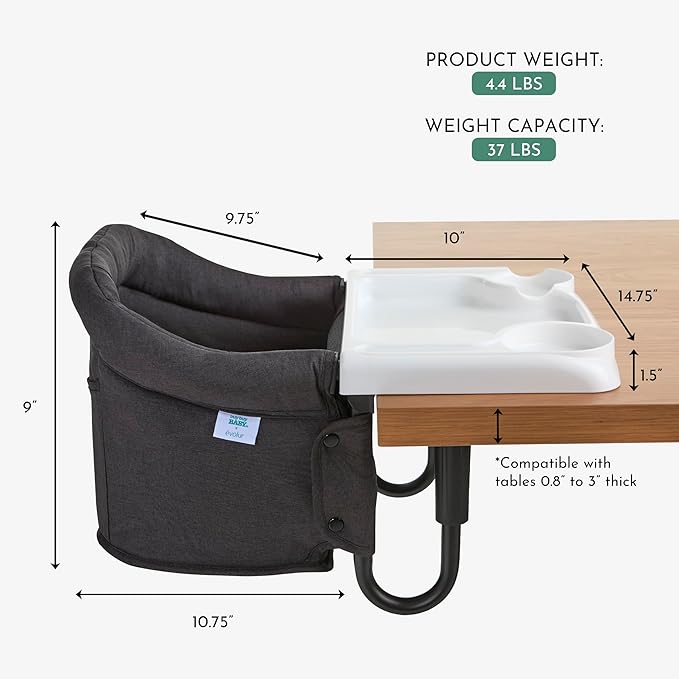 Evolur Clamp-On Comfort Table Chair | Removable & Washable Seat Cover, Dishwasher-Safe Tray, Foldable Design with Carry Bag | Portable High Chair for Babies & Toddlers (6–36 Months)