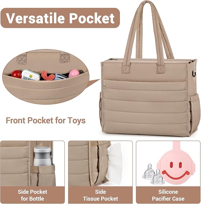 IBFUN Diaper Bag Tote for Baby - Large Baby Bag 4Pcs with Waterproof Changing Pad Pacifier Case, Travel Hospital Mommy Bag