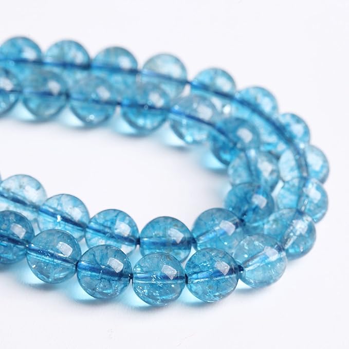 10mm 36PCS Blue Crystal Crackle Quartz Stone Spacer Round Loose Beads for Jewelry Making DIY Bracelet 15 inches Strand