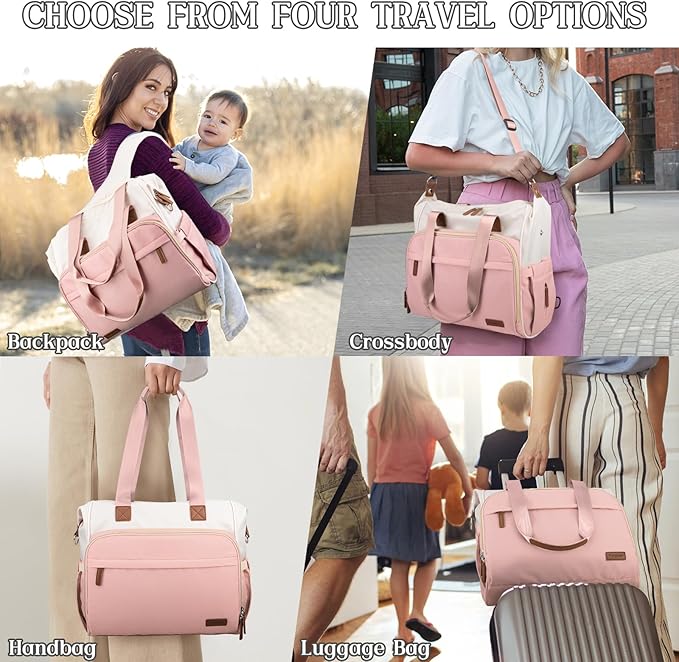Diaper Bag Backpack, Mommy Travel Diaper Bag Tote with Shoulder Strap, Hospital Bag, Weekender Baby Bag for Mom