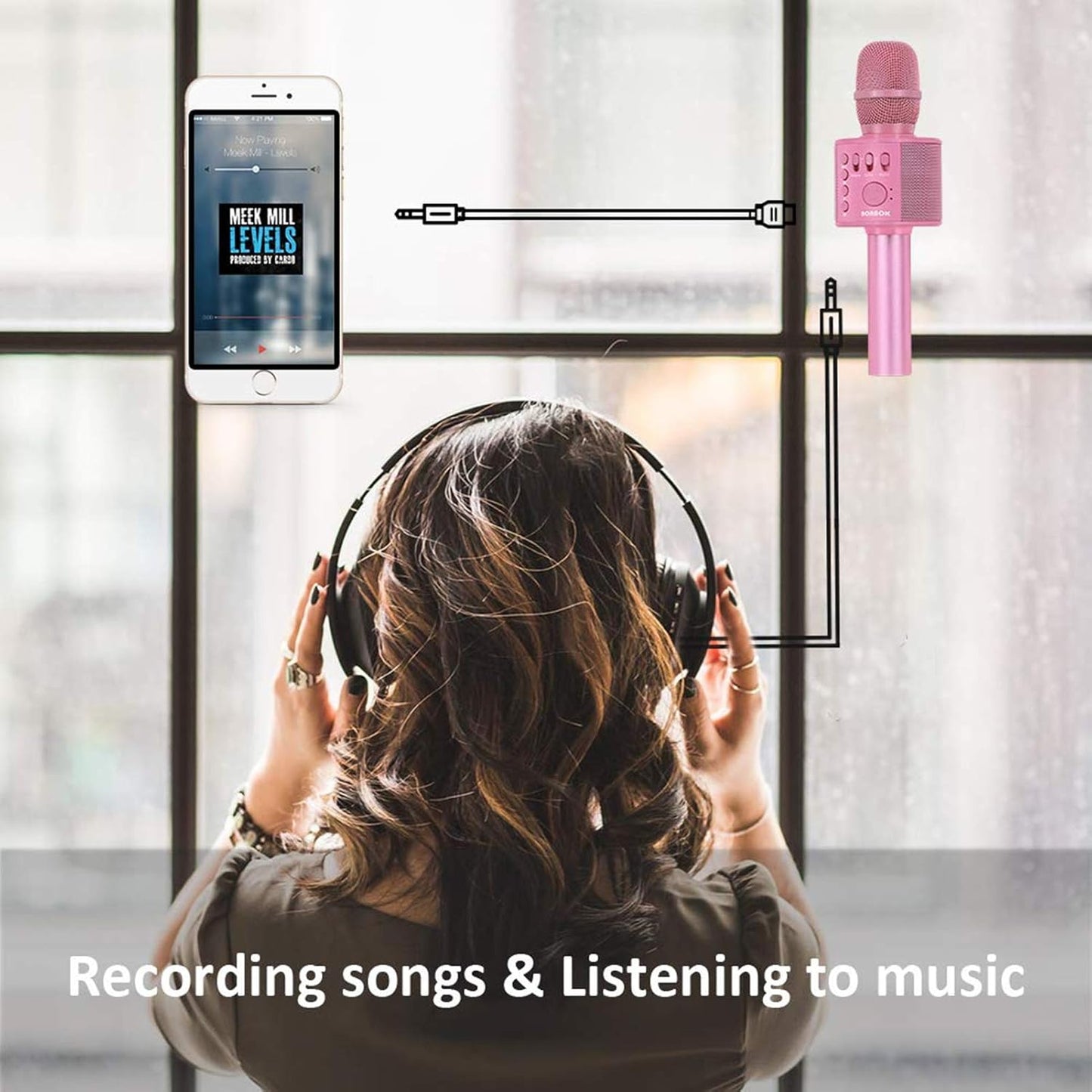 BONAOK Wireless Bluetooth Karaoke Microphone,3-in-1 Portable Handheld Karaoke Mic Speaker Machine Home Party Birthday for All Smartphones Q37 (P-Ink)