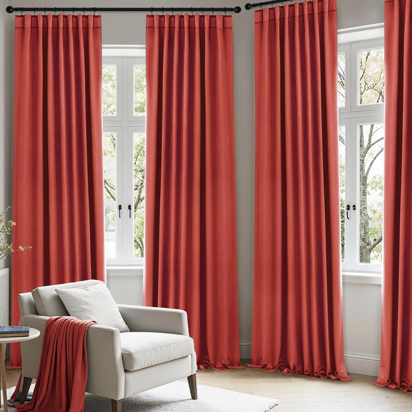 ANRODUO Back Tab Blackout Curtains for Bedroom Living Room, Rod Pocket Pinch Pleated Thermal Insulated Room Darkening Curtains 72 Inches Long 2 Panels, Burnt Orange, 42 x 72 Inch