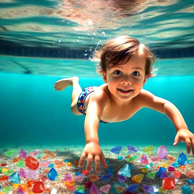 150PCS Pool Diving Gems Toys, Colorful Crystals Pirate Treasure Jewels Acrylic Gems Plastic Diamonds Gemstones for Vase Filler Summer Beach Toys Home Decor Party Favors