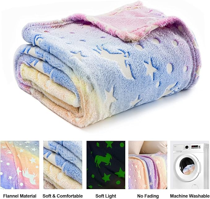 Unicorn Glow in The Dark Blankets for Kids, Soft Fleece Blankets for Girls/Toddler, Unicorns Gifts for Girls Age 3-12 40"x 60"