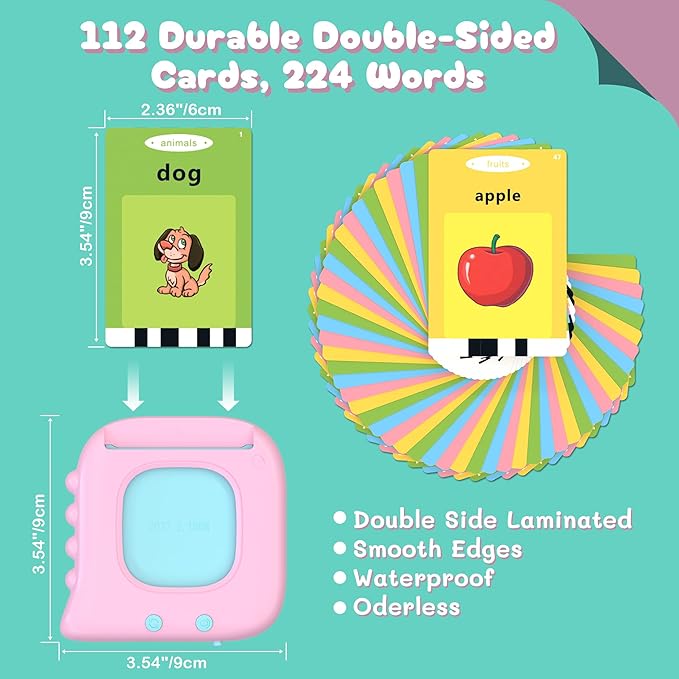 Talking Flash Cards for Toddlers 1-3, Educational Toddler Toys for 1 2 3 4 5 Years Old Girls Birthday Gift Idea, Montessori Learning Toy for Toddlers, Autism Sensory Toys, Pocket Speech Therapy Toy
