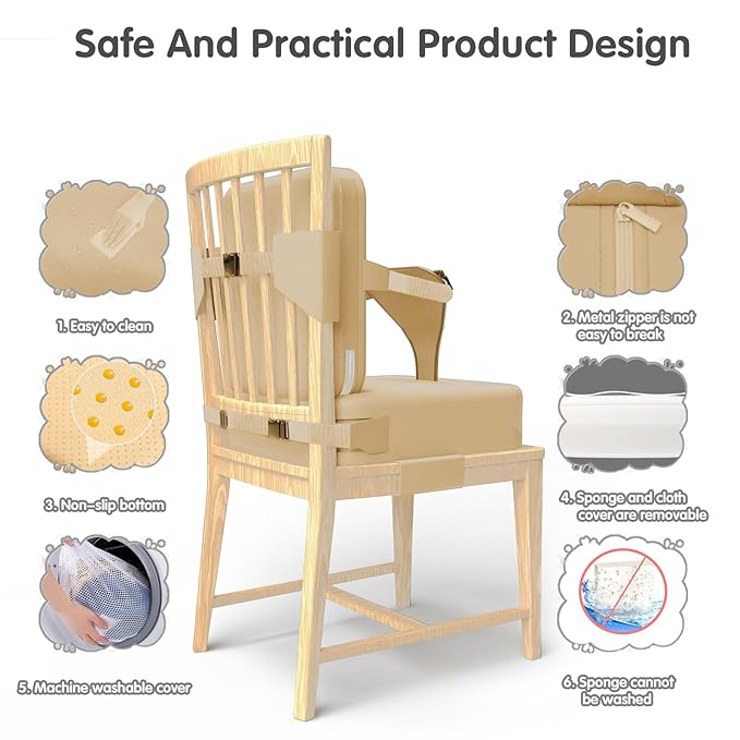 Toddler Booster Seat for Dining Table,Booster Seat for Kitchen Chair with Extended Straps,2PCS Portable with Safety Buckles,Suitable for Kids Aged 3-12 in Restaurants