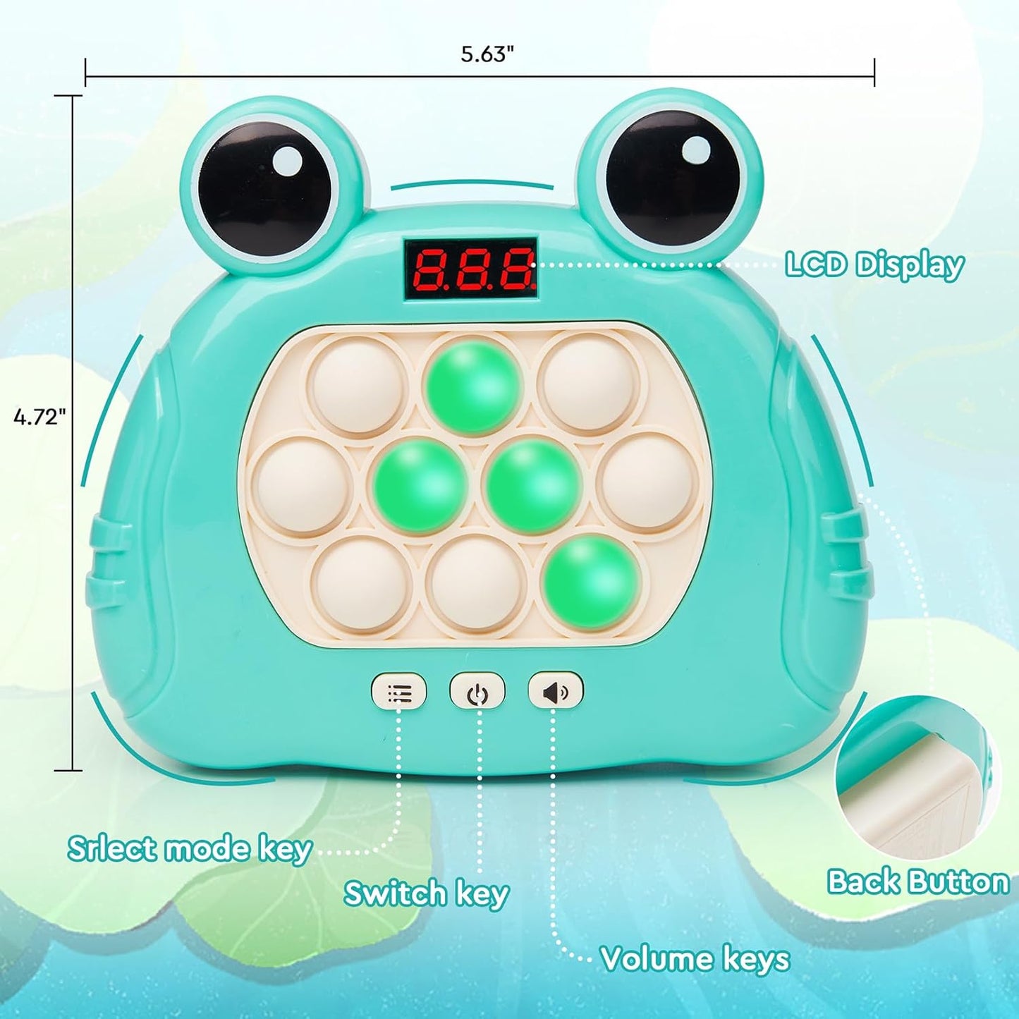 Fast Push Bubble Game, Pop Light Up Game Pop Fidget Toys, Quick Push Console Sensory Toys, Stress Relief Bubble Pop Puzzle Machine for Kids and Adults(Frog Green)