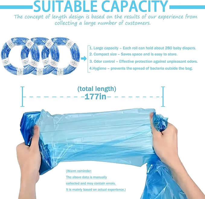 12er-Pack Refill Bags, Cat Litter Refill Bags, Diaper Refills, With Excellent Sealing and Toughness, The Refill Bag is Compatible With all Diaper Pails and Cat Litter Disposal Pails