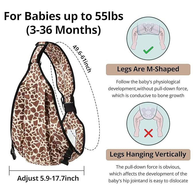 Baby Sling Carrier with Hip Seat - Adjustable & Safety Certified, Ergonomic Non-Slip Design for Newborn to Toddler (0-36 Months) - Carrying 8-35lbs Leopard