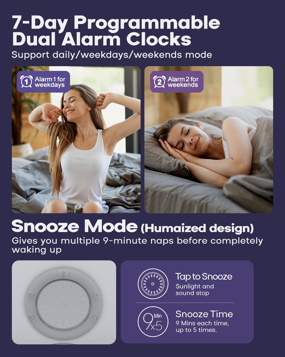 Dekala Sunrise Alarm Clock for Heavy Sleepers, Smart App Control, Bluetooth Speaker, Wake up Light Sunrise Sunset Simulation, White Noise Sound Machine, Night Light for Bedrooms Kids Adults