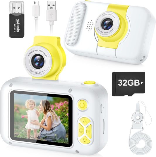 Kids Camera, Toddler Kid Digital Camera with 180°Flip Lens & 2.4in IPS Screen, Birthday Festival Gifts Present Toy for 4 5 6 7 8 9 10 11 Year Old Girls/Boys, 32 GB Card Included, X101