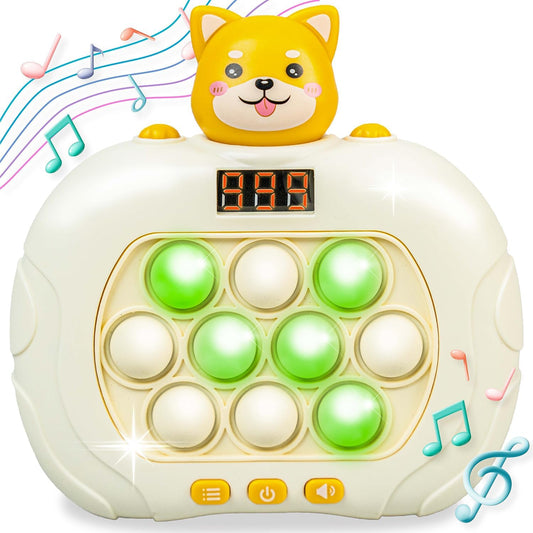 Marlo & Buzz Fast Push Game Toy with Popit Game Controller, Pop Fidget Animal with LED Screen - Sensory and Memory Console, Quick Bubble Light Toy, Pocket Games (Dog)