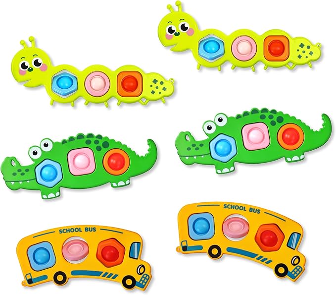 6PC Fidget Sensory Toys for Baby Airplane Travel Essential Activities, Toddler Party Favors Animal Pop Toys Fine Motor Skills Autism Autistic Gifts for 12+ Month Babies Toddlers 1 2 3 Year Old