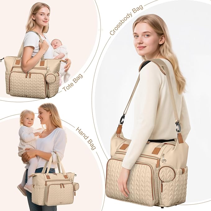 Diaper Bag Tote, Large Baby Diaper Bags Waterproof, Hospital Bag for Labor Delivery with Pacifier Case, Changing Pad, Shoulder Strap, khaki