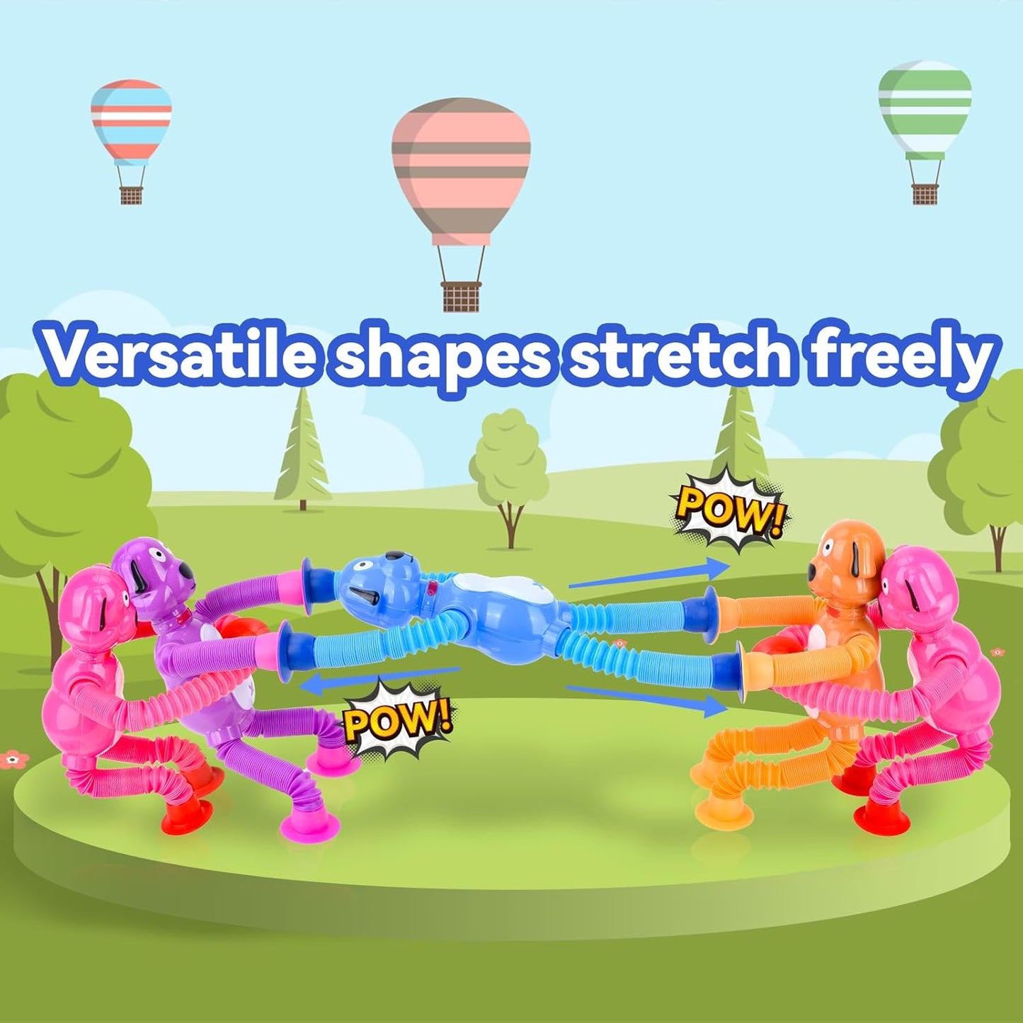 4 Pack Suction Cup Dog Fidget Toy Telescopic POP Tube Toddler Sensory Toys Fine Motor Skills Learning Toddler Toy for ADHD & Autism for Kids Gifts Christmas Toddler Stocking Stuffers