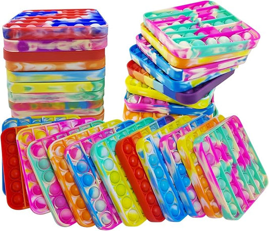 24 PCS Pop Fidget Sensory Toys for Party Favors,Push Pop Bubble Silicone Squeeze Sensory Toys for Kids Adult Autism Special Needs Stress Relief Gift for Birthday Christmas Valentine Classroom Prizes
