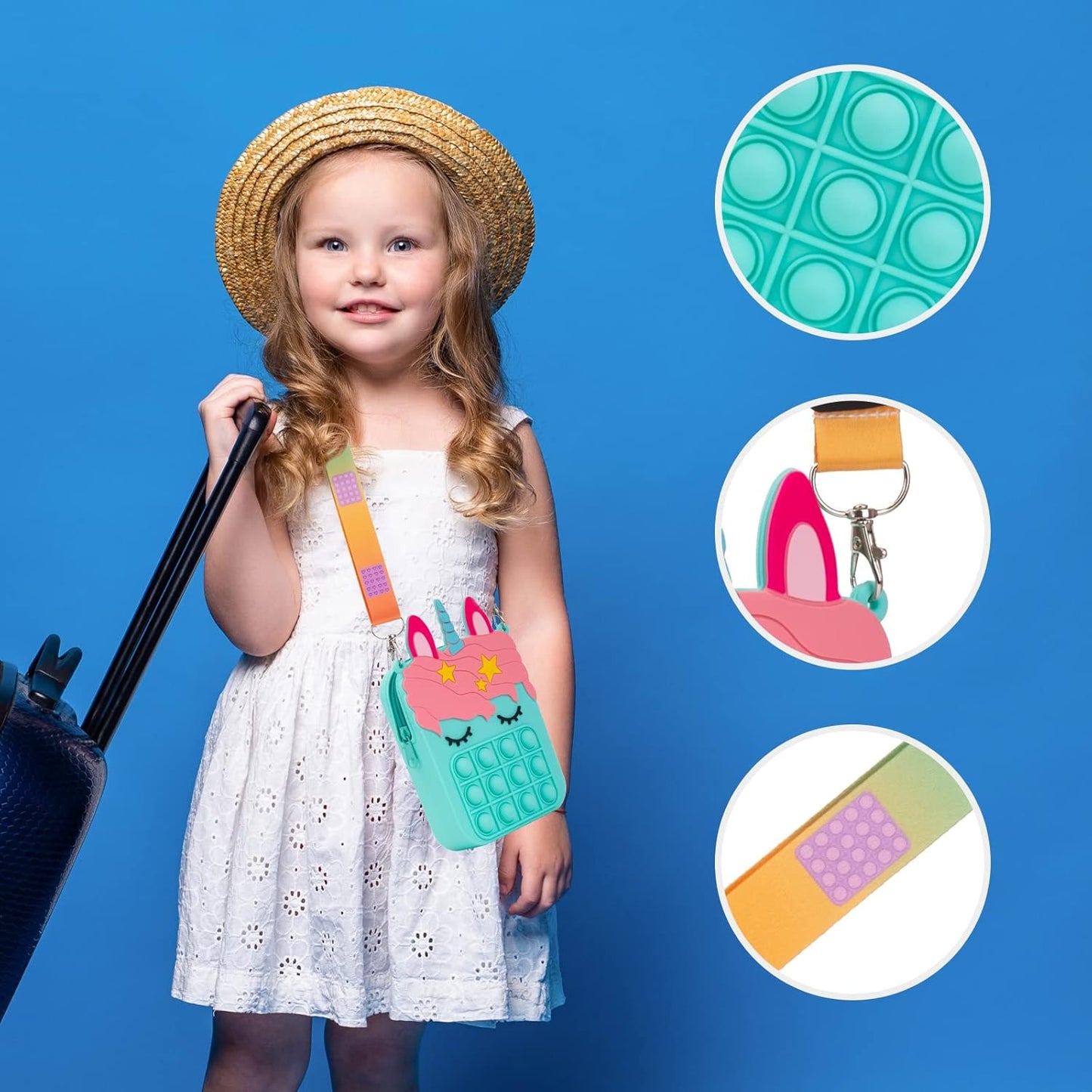 Civan Blue Big Purple Bag for Girls Unicorn Pop Purse for her, Pop Fidget Toy for Girls, Push Pop Bubble Fidget Sensory Toy, Stress Release Pop Coin Purse, Party Favors Unicorn Birthday Gifts