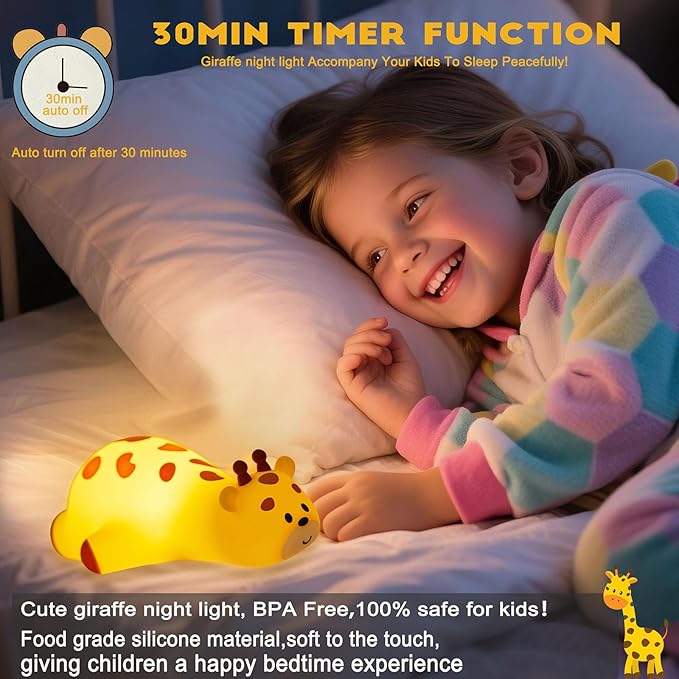 DREAMING MY DREAM Cute Giraffe Night Light for Kids,3 Levels Dimmable Bedside Touch Lamp Rechargeable Squishy Nursery lightwith 30min Timmer Function, Baby Kids Room Decor, Gifts for Girls boy