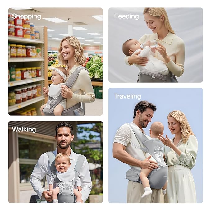Baby Carrier with Hip Seat, SEEDNUR 6-in-1 Baby Carrier Newborn to Toddler, Ergonomic & Lightweight Toddler Carrier, Adjustable Baby Holder Carrier to Hands-Free Perfect for Travel and Shopping
