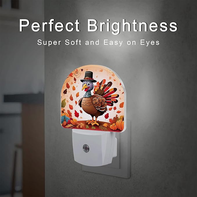 Cute Cartoon Turkey Night Light for Kids,Thanksgiving Day Fall Autumn Night Light Plug in with Dusk to Dawn Sensor,0.5w Energy Saving Nightlight for Hallway Stairway Kitchen Bedroom