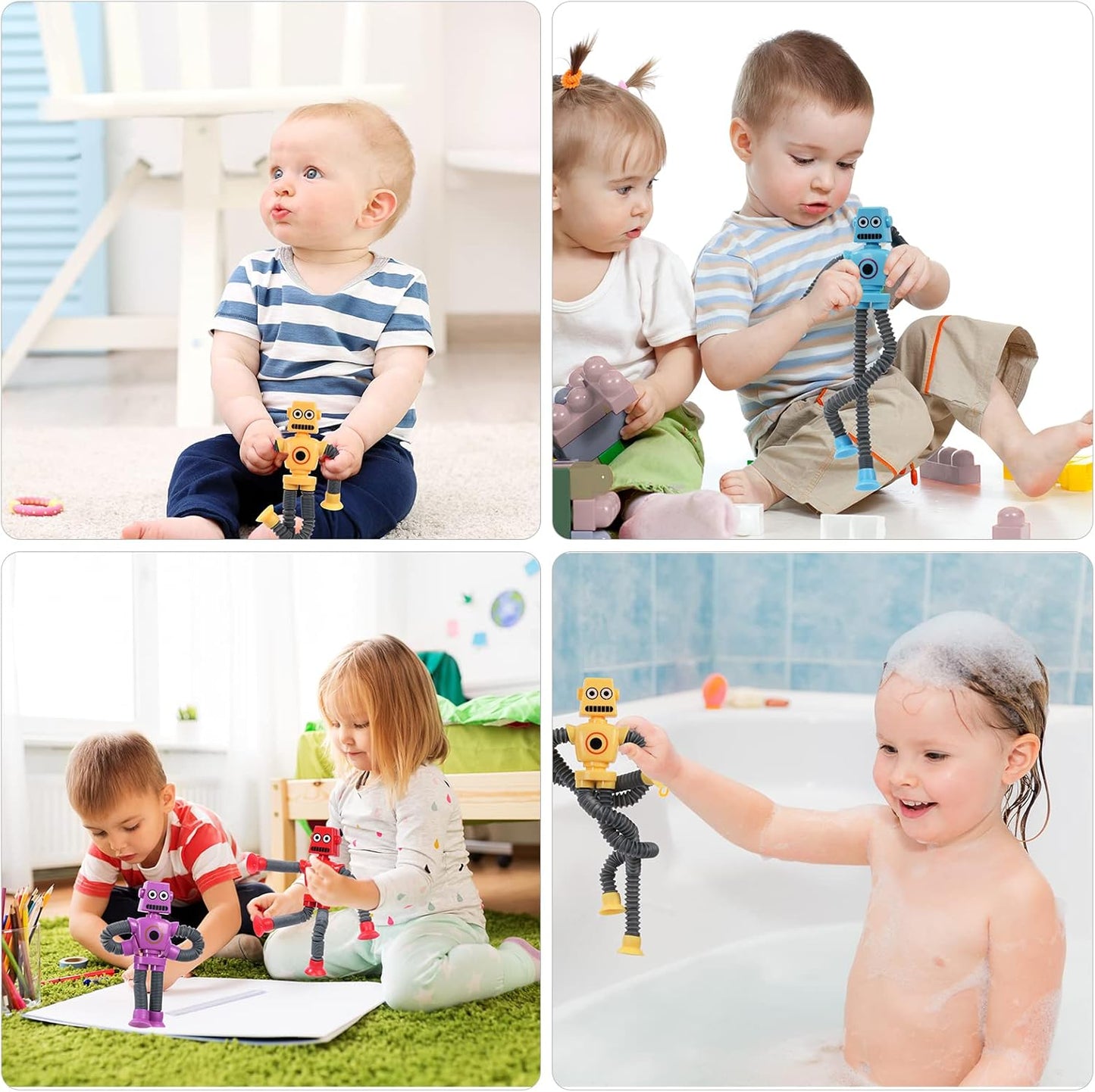 Telescopic Suction Cup Robot Toy, 4 Pieces Novel Kids Suction Cup Toys, Funny Fidget Toys, Pop Tubes Sensory Toys for Kids, Decompress Educational Sensory Toys for Kids & Adult
