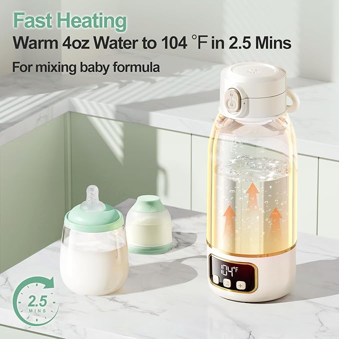 Portable Bottle Warmer for Travel, Formula Warmer On The Go, Milk Warmer for Breastmilk Water Soup, with Fast Heating, 17 OZ to Meet Your All-Day Needs, for Outdoor, Car, Journey