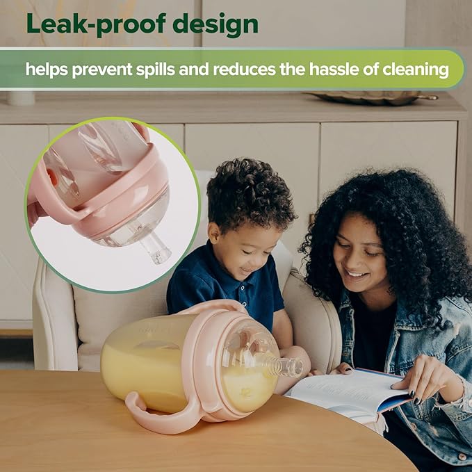 haakaa Weighted Straw Sippy Cup for 6+ Month Old, Silicone Weighted Straw Cup Milk Sippy Cup Baby Water Bottle with Straw Brush (Peach, 8oz./250ml)