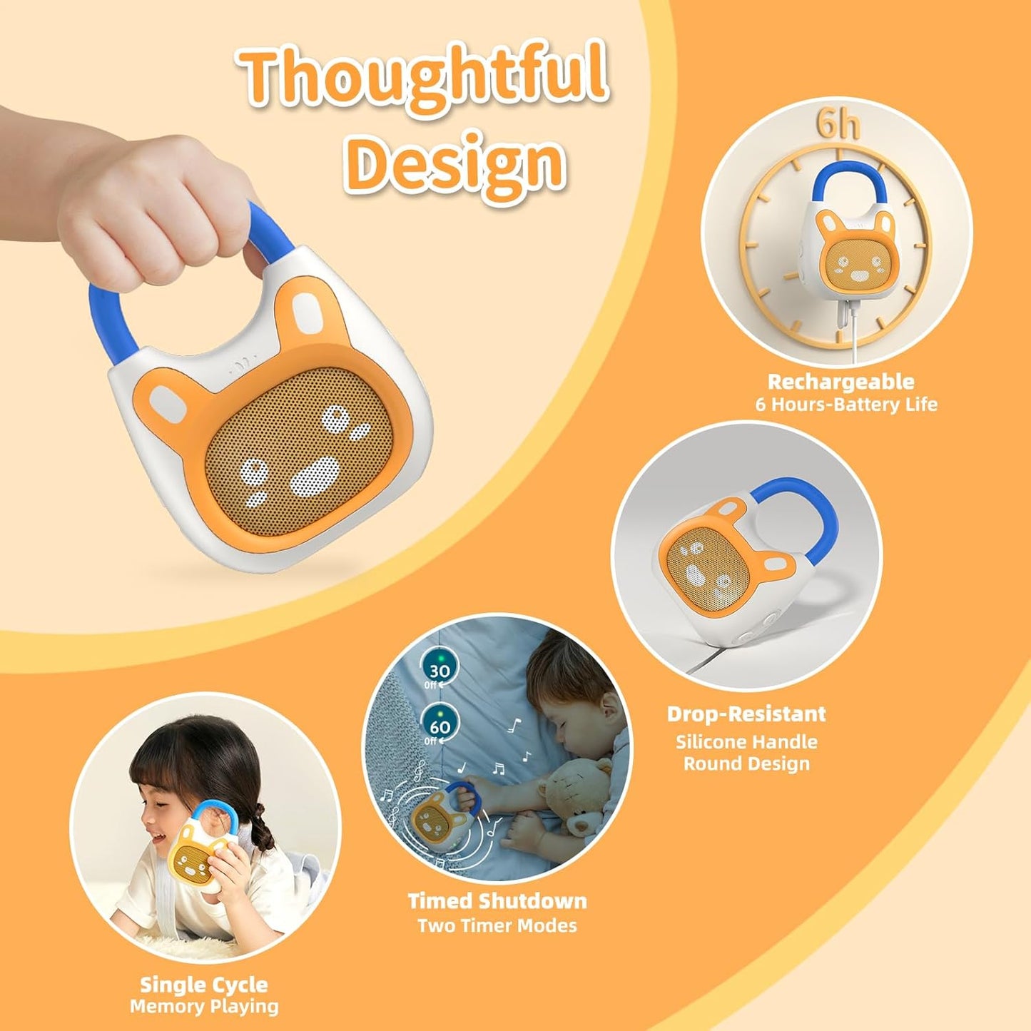 alilo Pocket Bunny Portable Kids Music Player, Musical Toys for Toddlers 1-3-5, Preloaded 120+ Stories/Music/Lullabies/White Noise,High Fidelity Sound Travel Bluetooth Speaker (with Strap and Ring)